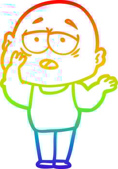 rainbow gradient line drawing cartoon tired bald man vector