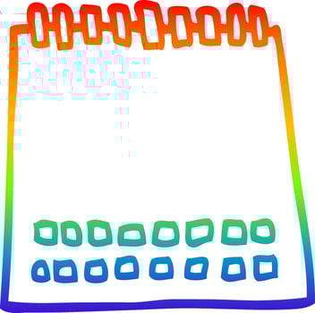 rainbow gradient line drawing cartoon blank calendar vector