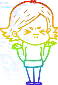 rainbow gradient line drawing cartoon angry woman vector