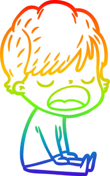 rainbow gradient line drawing cartoon woman talking vector