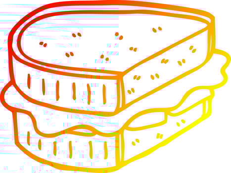 warm gradient line drawing cartoon toasted sandwich vector