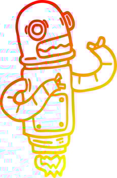 warm gradient line drawing cartoon flying robot vector