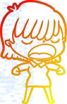 warm gradient line drawing cartoon woman talking loudly vector