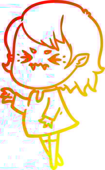 warm gradient line drawing annoyed cartoon vampire girl vector