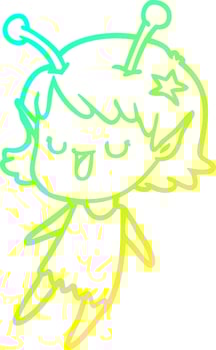 cold gradient line drawing happy alien girl cartoon vector