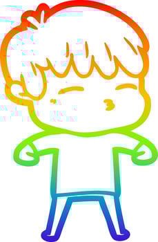 rainbow gradient line drawing cartoon frustrated man vector