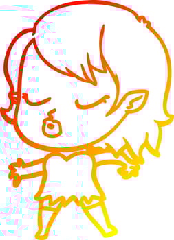 warm gradient line drawing cute cartoon vampire girl vector