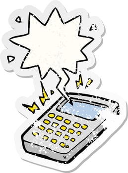cartoon calculator and speech bubble distressed sticker vector