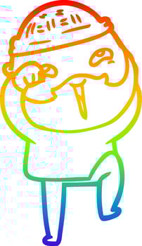 rainbow gradient line drawing cartoon happy bearded man vector