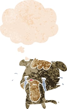 cartoon sad dog and thought bubble in retro textured style vector