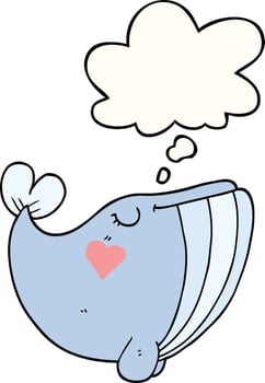 cartoon whale with love heart and thought bubble vector