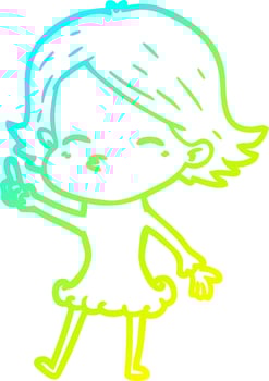 cold gradient line drawing cartoon woman with idea vector