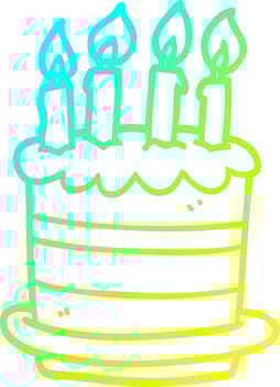 cold gradient line drawing cartoon birthday cake vector