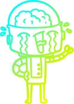 cold gradient line drawing cartoon crying robot vector