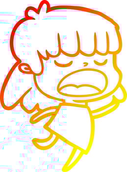 warm gradient line drawing cartoon woman talking loudly vector