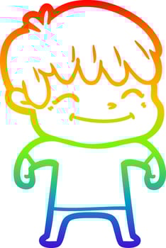 rainbow gradient line drawing happy cartoon boy vector