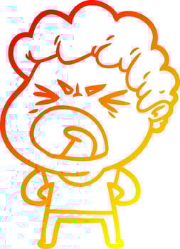 warm gradient line drawing cartoon furious man vector