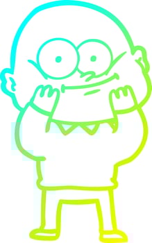 cold gradient line drawing cartoon bald man staring vector