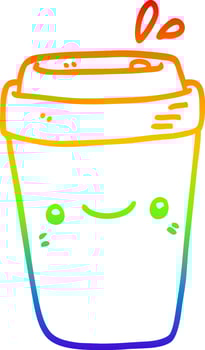 rainbow gradient line drawing cartoon takeaway coffee vector