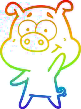 rainbow gradient line drawing happy cartoon pig vector