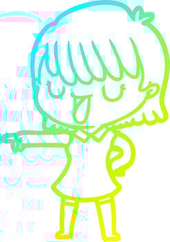 cold gradient line drawing cartoon woman vector