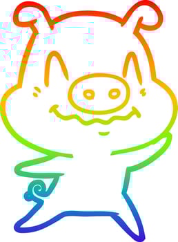 rainbow gradient line drawing nervous cartoon pig vector