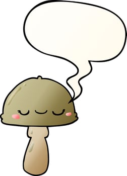 cartoon mushroom and speech bubble in smooth gradient style vector