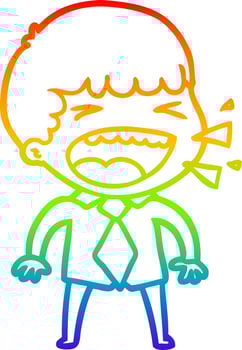 rainbow gradient line drawing cartoon laughing man vector