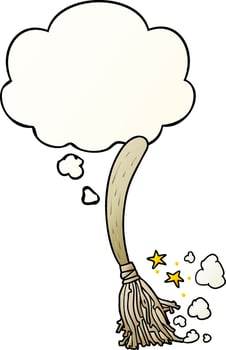 cartoon magic broom and thought bubble in smooth gradient style vector