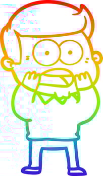 rainbow gradient line drawing cartoon shocked man vector