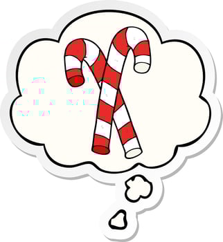 cartoon candy canes and thought bubble as a printed sticker vector