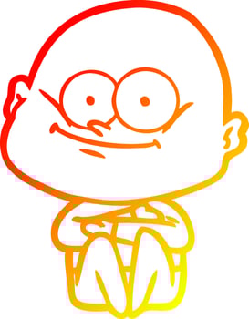 warm gradient line drawing cartoon bald man staring vector