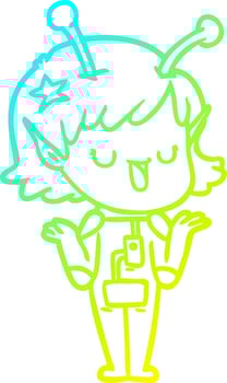 cold gradient line drawing happy alien girl cartoon vector