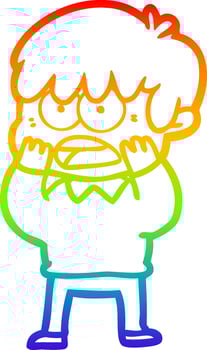 rainbow gradient line drawing worried cartoon boy vector