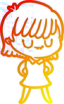 warm gradient line drawing cartoon woman vector