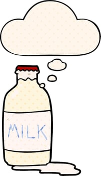 cartoon milk bottle and thought bubble in comic book style vector
