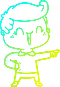 cold gradient line drawing cartoon laughing boy pointing vector