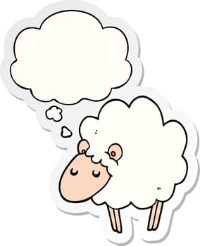 cartoon sheep and thought bubble as a printed sticker vector