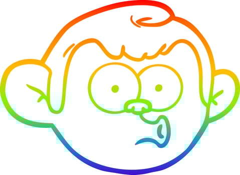 rainbow gradient line drawing cartoon monkey face vector