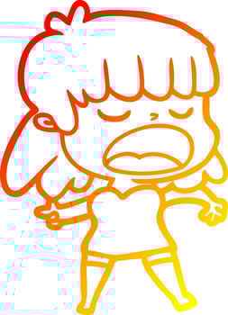 warm gradient line drawing cartoon woman talking loudly vector