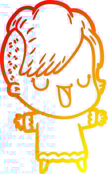 warm gradient line drawing cute cartoon girl with hipster haircut vector