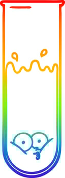 rainbow gradient line drawing cartoon surprised test tube vector