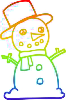 rainbow gradient line drawing cartoon traditional snowman vector