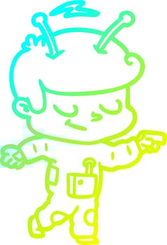 cold gradient line drawing friendly cartoon spaceman pointing vector