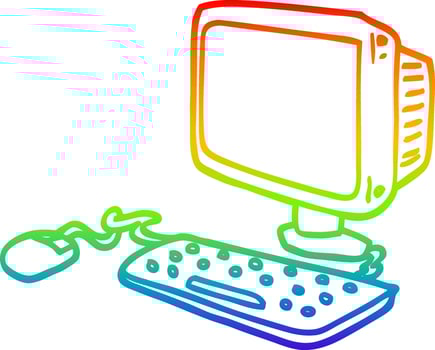 rainbow gradient line drawing cartoon office computer vector