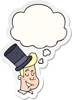 cartoon man wearing top hat and thought bubble as a printed sticker vector
