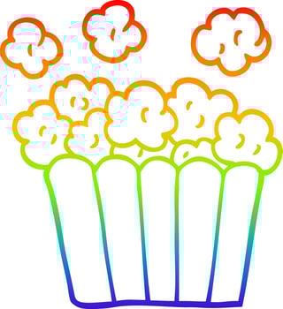 rainbow gradient line drawing cartoon popcorn vector