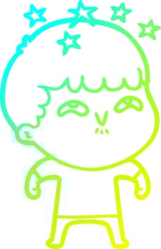 cold gradient line drawing cartoon amazed boy vector