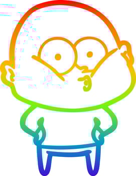 rainbow gradient line drawing cartoon bald man staring vector