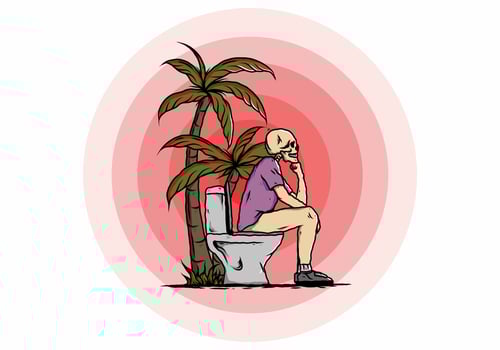 Skeleton man sit on outdoor toilet illustration vector